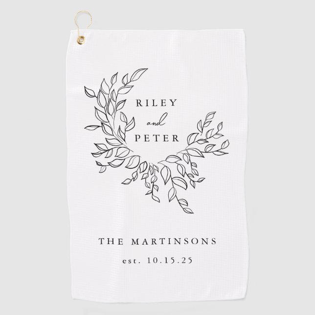 Elegant Wedding Crest Personalized Name and Year Golf Towel (Front)