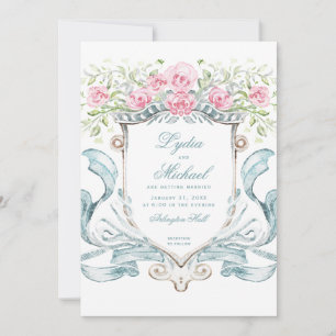 Elegant Wedding Crest w/ Roses   Monogram  Invitation