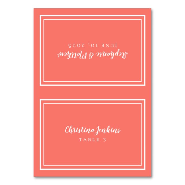 Elegant Wedding Custom Guest Place Card Coral (Front)