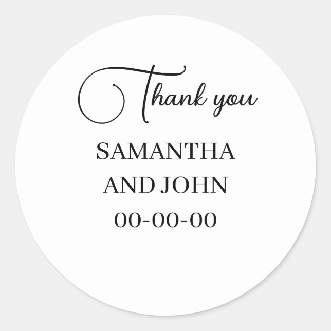 Elegant Wedding - Custom Names & Date Classic Round Sticker (Front)