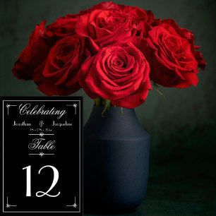 Elegant Wedding Custom Script Names Black & White Table Number
