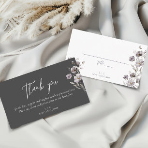 Elegant wedding dark grey watercolor thank you place card