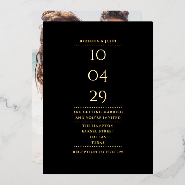 Elegant Wedding Date Photo Black And Gold (Front/Back)