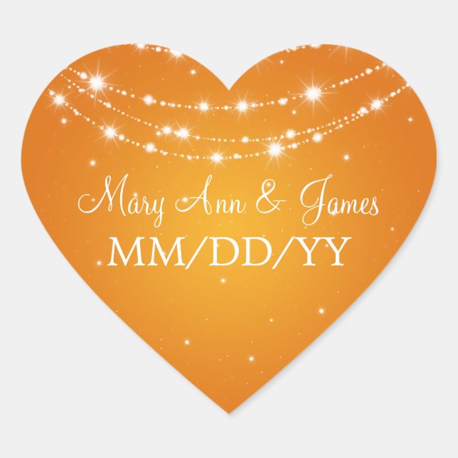 Elegant Wedding Date Sparkling Chain Orange Heart Sticker (Front)