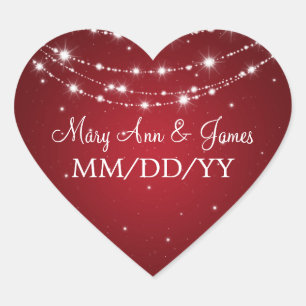Elegant Wedding Date Sparkling Chain Red Heart Sticker