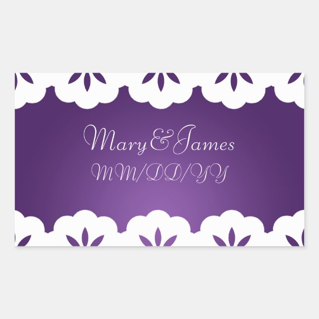 Elegant Wedding Date White Lace Purple Sticker (Front)