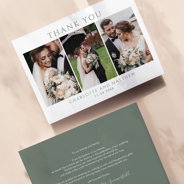 Elegant  Wedding Day Photo Collage Thank You Card (Wedding Thank You Photo Collage)