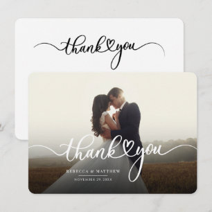 Elegant Wedding Day Photo Hand-Lettered Thank You Card