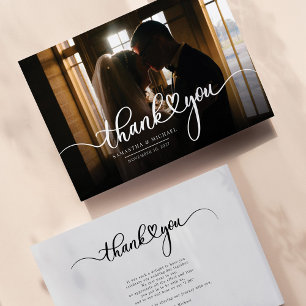 Elegant Wedding Day Photo Hand-Lettered Thank You Card