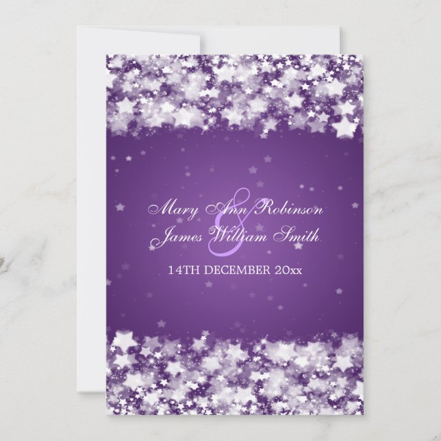 Elegant Wedding Dazzling Stars Purple Invitation (Front)