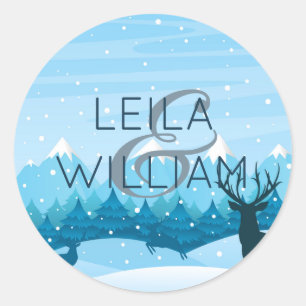 Elegant Wedding design Blue Classic Round Sticker