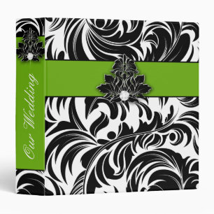 Elegant Wedding Diamond Emblem Lime Black White Binder