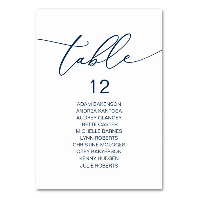 Elegant Wedding Dinner, Guests Seating Chart Table Number (Front)
