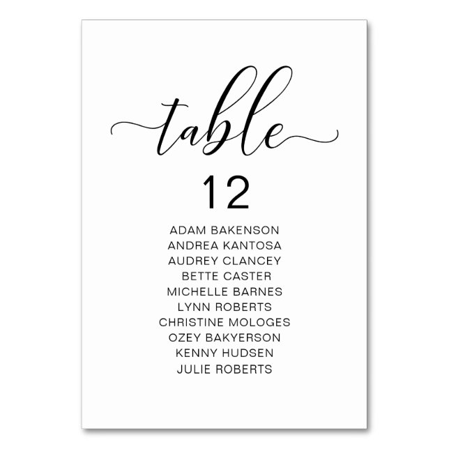 Elegant Wedding Dinner, Guests Seating Chart Table Number (Front)
