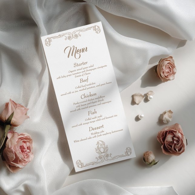 Elegant Wedding Dinner Menu – Sand Rose Filigree (Creator Uploaded)