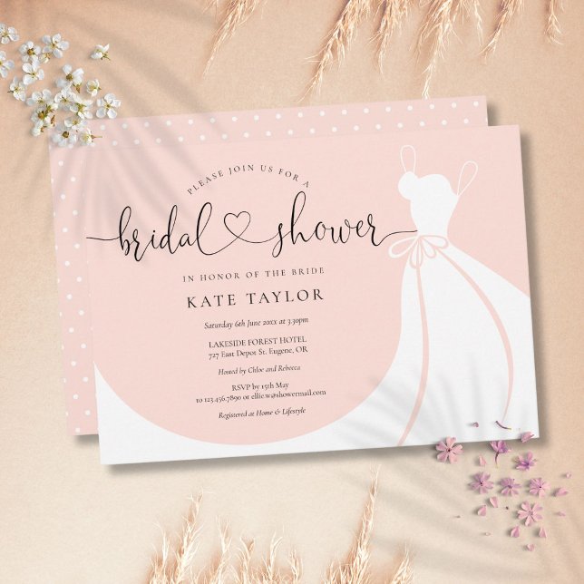 Elegant Wedding Dress Blush Pink Bridal Shower Invitation (Elegant Wedding Dress Blush Pink Bridal Shower Invitation)