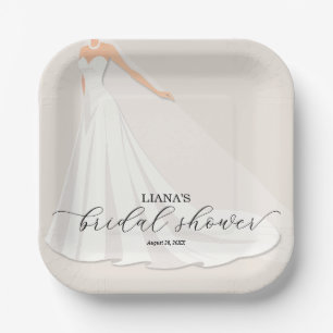 Elegant Wedding Dress Bridal Shower Paper Plate