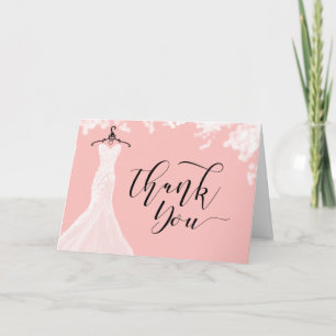 Elegant Wedding Dress Bridal Shower Pink Thank You Card