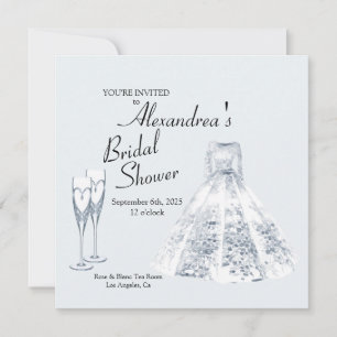 Elegant Wedding Dress Champaign Flute Bridal  Invitation