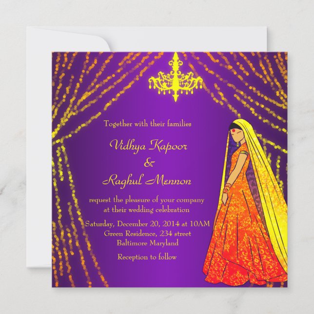 Elegant Wedding Dress Lights Chandelier Invitation (Front)