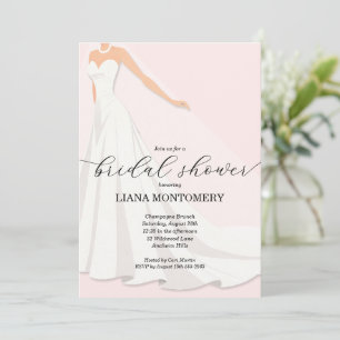Elegant Wedding Dress Pink Bridal Shower Invitation