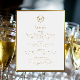 Elegant Wedding Drinks Bar Menu Gold White Sign