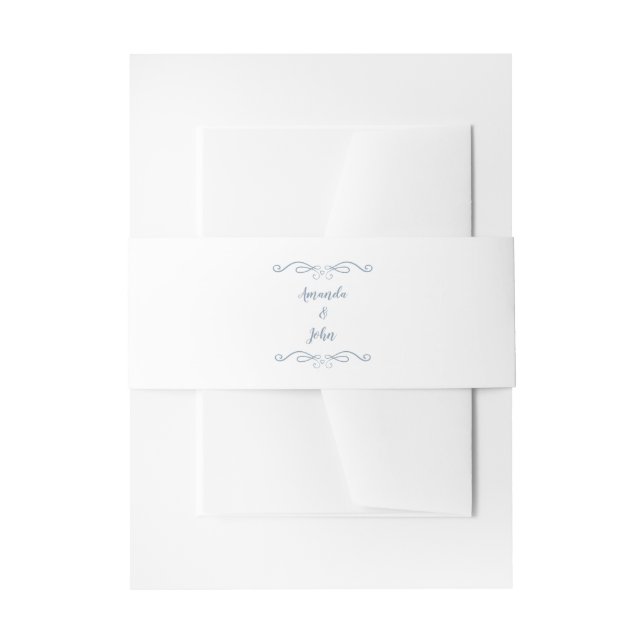 Elegant Wedding Dusty Blue Custom Calligraphy Invitation Belly Band (Front Example)