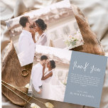 Elegant Wedding Dusty Blue Thank You Photo<br><div class="desc">Minimalist Dusty Blue Wedding Thank You Cards that have a photo on the front and back. The Thank you cards contain a modern hand lettered cursive script typography that are elegant,  simple and modern to use after you wedding day celebration.</div>