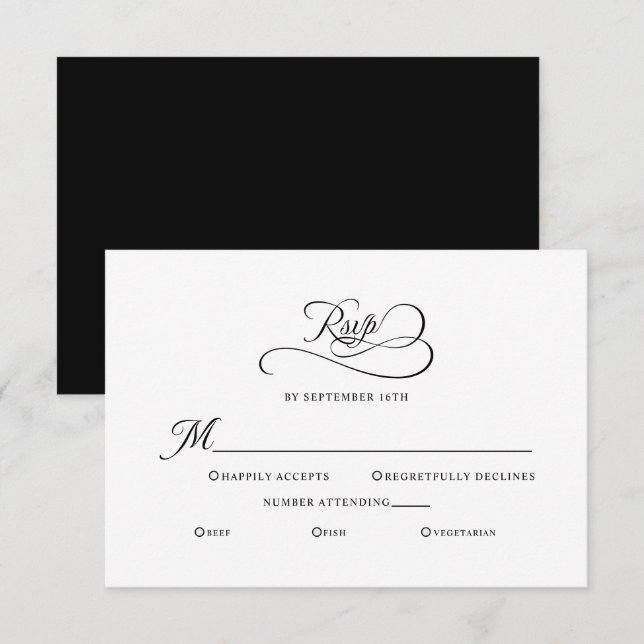 Elegant Wedding Enclosure Black White Calligraphy RSVP Card (Front/Back)