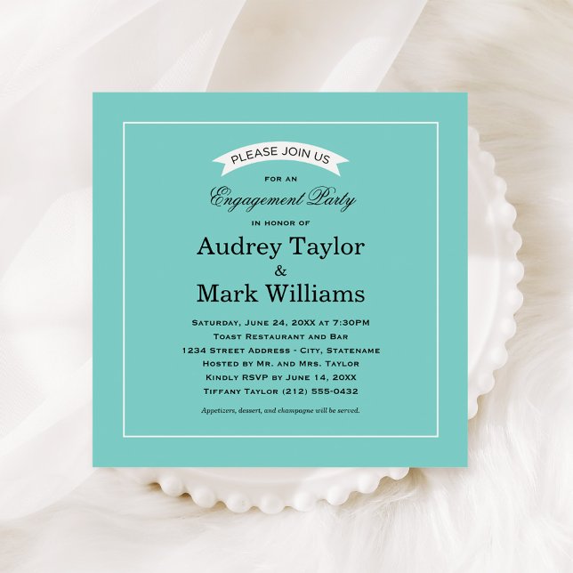 Elegant Wedding Engagement Party Aqua Blue Black Invitation (Creator Uploaded)