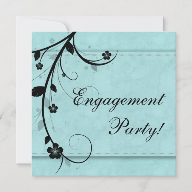 Elegant Wedding Engagement Party Floral Black Blue Invitation (Front)