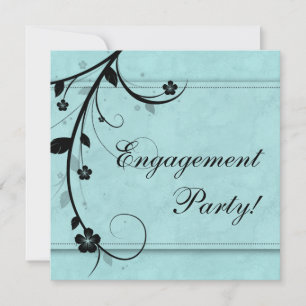 Elegant Wedding Engagement Party Floral Black Blue Invitation
