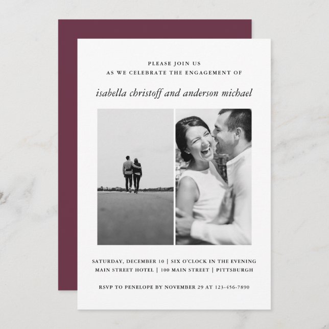 Elegant Wedding Engagement Photo Invitation (Front/Back)