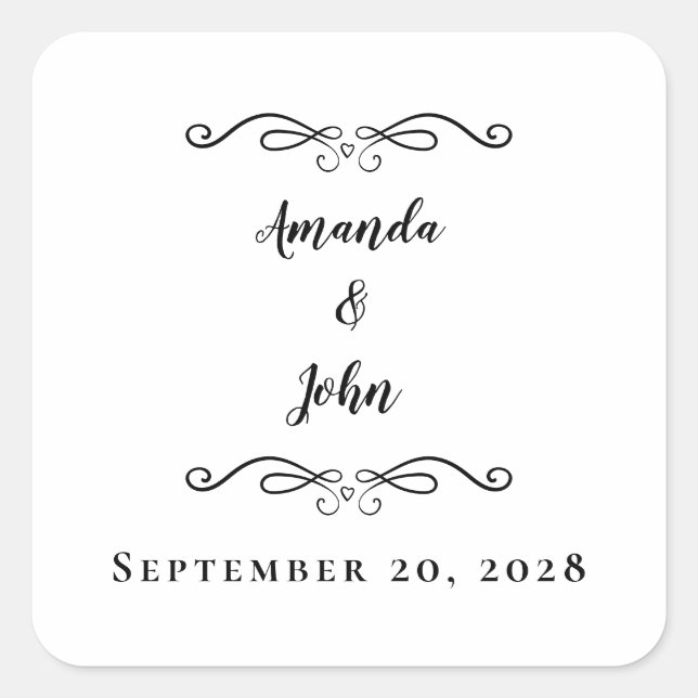 Elegant Wedding Envelope Favour Thank You Black Square Sticker (Front)