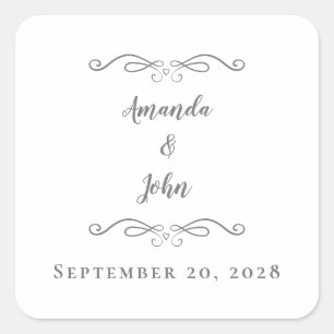 Elegant Wedding Envelope Favour Thank You Grey Square Sticker