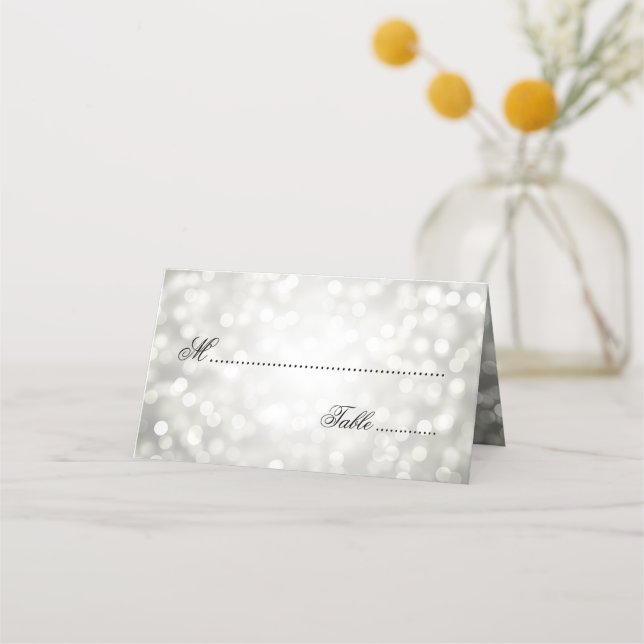 Elegant Wedding Escort Card Silver Bokeh Lights (Front)