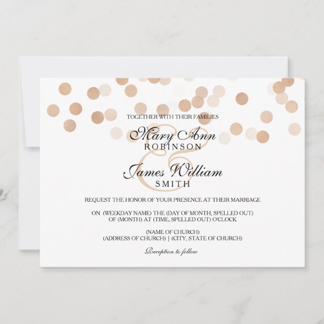 Elegant Wedding Faux Copper Foil Glitter Lights Invitation (Front)