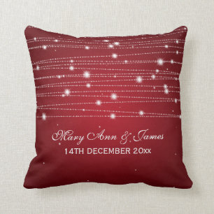 Elegant Wedding Favor Sparkling Lines Red Throw Pillow