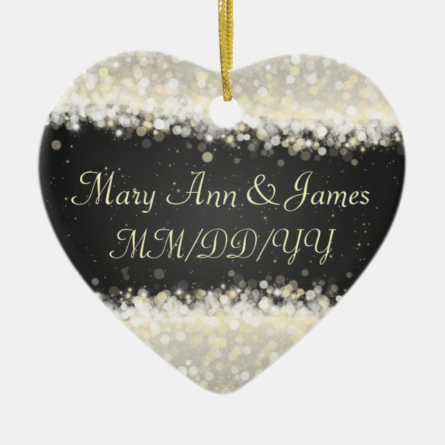 Elegant Wedding Favour Dazzling Sparkles Black Ceramic Ornament (Front)