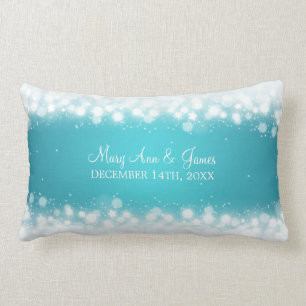 Elegant Wedding Favour Magic Sparkle Turquoise Lumbar Pillow