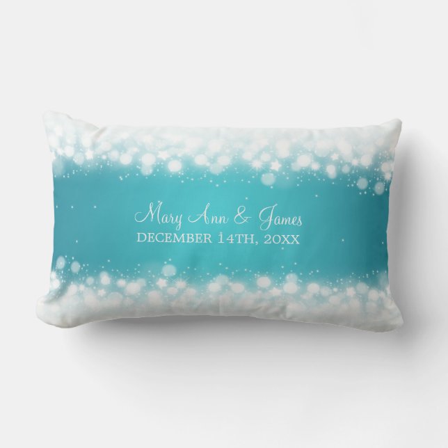 Elegant Wedding Favour  Magic Sparkle Turquoise Lumbar Pillow (Front)