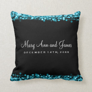 Elegant Wedding Favour Party Sparkles Turquoise Throw Pillow