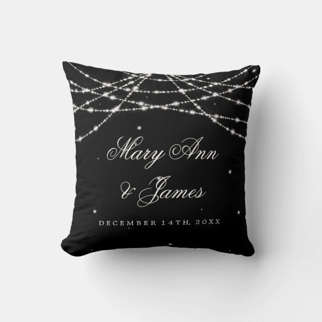Elegant Wedding Favour Sparkling String Black Throw Pillow (Front)