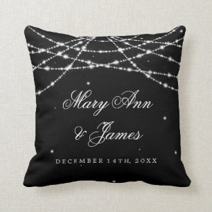 Elegant Wedding Favour Sparkling String Black Throw Pillow