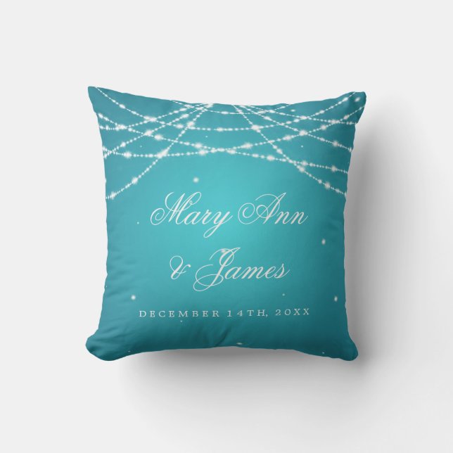 Elegant Wedding Favour Sparkling String Turquoise Throw Pillow (Front)