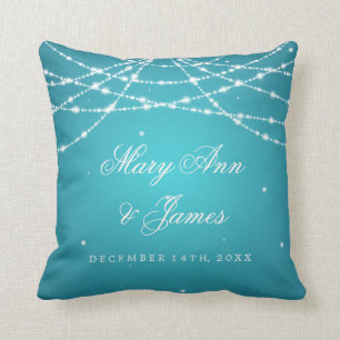 Elegant Wedding Favour Sparkling String Turquoise Throw Pillow