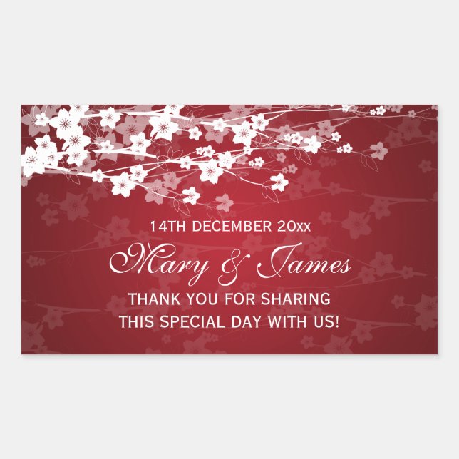 Elegant Wedding Favour Tag Cherry Blossom Red (Front)