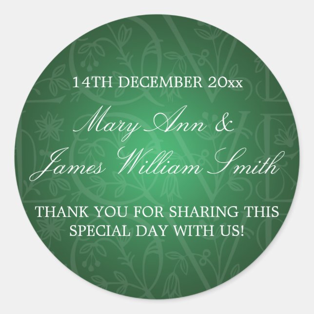Elegant Wedding Favour Tag Love Flourish Green (Front)