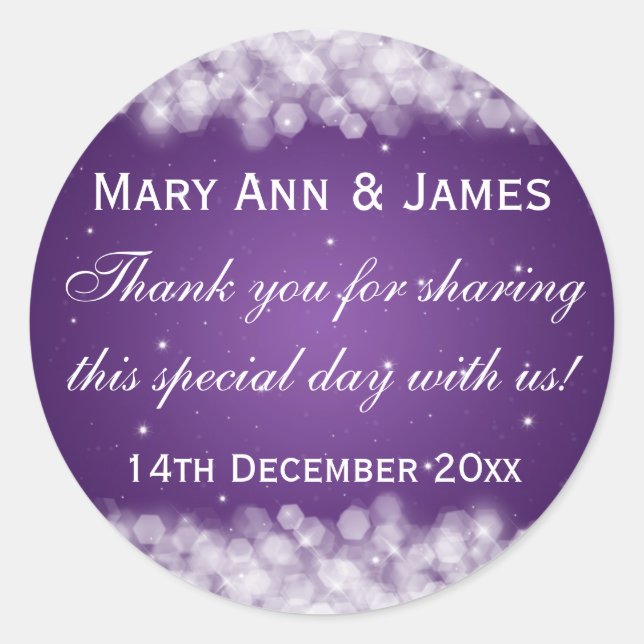 Elegant Wedding Favour Tag Party Sparkle Purple (Front)