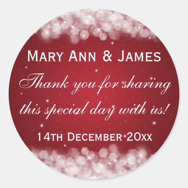 Elegant Wedding Favour Tag Party Sparkle Red (Front)